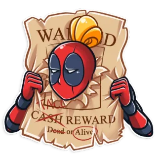 😐 Deadpool WANTED
CASH REWARD
Dead or Alive เดดพูล, หมายจับ, มาร์เวล, หนังสือการ์ตูน, ซูเปอร์ฮีโร่, การ์ตูน, ตลก telegram sticker