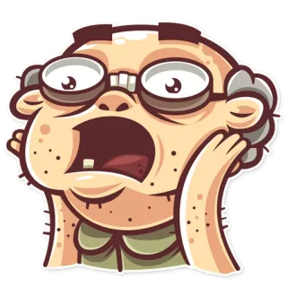 😱 Dibujo animado, Asombrado, Sorprendido, Gafas, Cara, Personaje telegram sticker