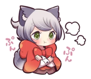 👎 ぷん Gadis anime, Imut, Chibi, Telinga serigala, Jubah merah, Cemberut, Kesal, Stiker telegram sticker