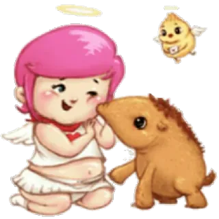😋 ange, mignon, animal, kawaii, chibi, ailes, auréole, dessin animé telegram sticker