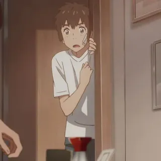 💫 Anime, Con trai, Áo thun trắng, Bất ngờ, Trong nhà telegram sticker