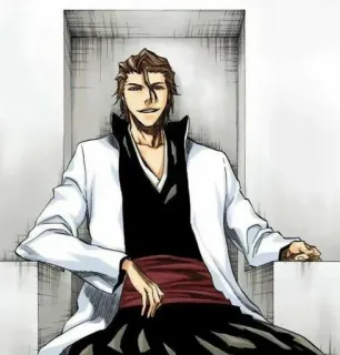 🔥 Aizen Bleach 애니메이션, 만화, 캐릭터, 악당, 블리치, 아이젠, 앉은, 일러스트 telegram sticker