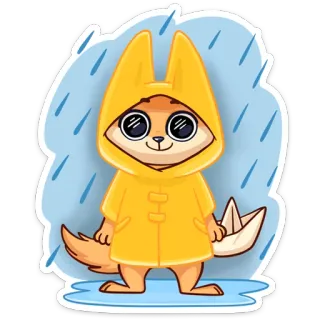 ☔️ лиса, дождевик, бумажный кораблик, животное, милый, дождь, мультфильм telegram sticker