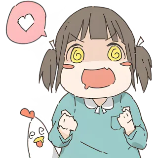 😵‍💫 anime, chicken, girl, heart, cartoon, cute, funny telegram sticker