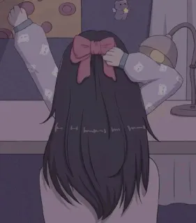 ❤️ Аниме, Девушка, Бант, Стол, Пижама, Спальня telegram sticker