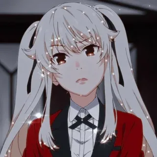 ❤️ Anime, Fille, Cheveux blancs, Uniforme rouge, Nattes telegram sticker