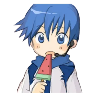 🔗 animé, chibi, cheveux bleus, popsicle, mignon telegram sticker