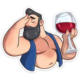 🍷 мужчина, вино, пьет, грустный, борода, мультфильм telegram sticker