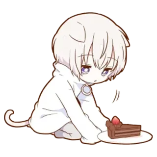 🌟 Anime, Dibujo animado, Niño, Pastel, Fresa, Postre telegram sticker