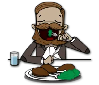🍗 essen, lebensmittel, fleisch, cartoon, mann, abendessen, tisch telegram sticker