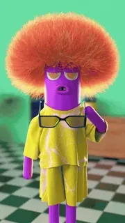 💃 cartone animato, personaggio, afro, occhiali da sole, viola, giallo telegram sticker