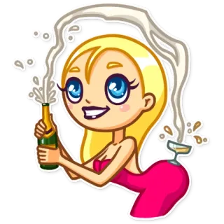 🍷 woman, champagne, celebration, party, cartoon, drink, blonde, bottle telegram sticker