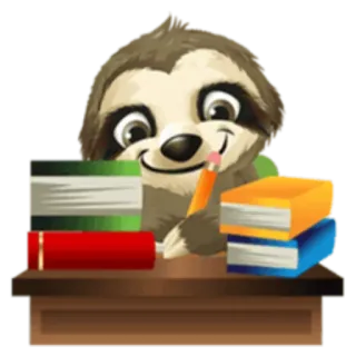 📚 preguiça, livros, lápis, estudando, escrivaninha, desenho animado, fofo, animal whatsapp sticker
