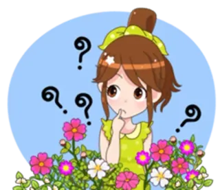 😢 ponto de interrogação, garota, flores, confuso/a, anime whatsapp sticker