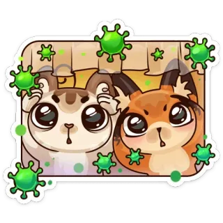 🦠 animaux, mignon, renard, virus, kawaii, autocollant telegram sticker