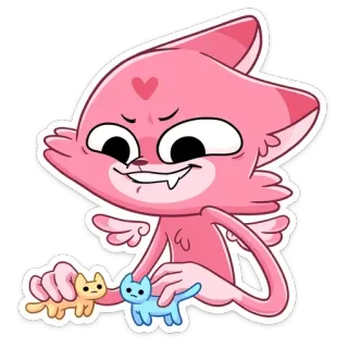 😈 고양이, 귀여운, 웃긴, 만화, 분홍색, 새끼 고양이, 동물 telegram sticker