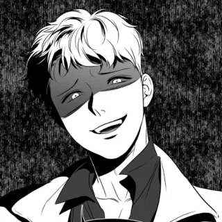 😈 มังฮวา, ผู้ชาย, ยิ้ม, น่าขนลุก, ขาวดำ, ตัวละคร telegram sticker