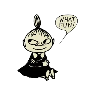 ✉️ Little My Moomins WHAT FUN! cartoon, character, Little My, Moomins, speech bubble, fun telegram sticker