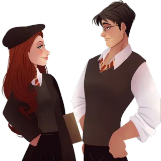 💑 гарри поттер, романтика, пара, школьная форма, любовь, вселенная гарри поттера telegram sticker