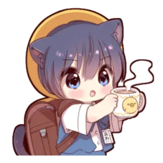 🍓 あかい orelhas de gato, anime, kawaii, café, chibi, mochila telegram sticker