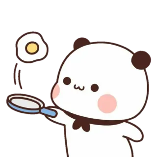 💘 panda, jajko, patelnia, słodkie, kreskówka, gotowanie, śniadanie telegram sticker