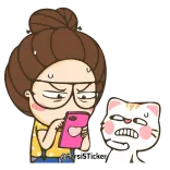 😏 发发发发 Cartoon, Frau, Katze, Wütend, Handy, Sticker telegram sticker