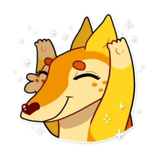 ✨ volpe, animale, carino, cartone animato, brillantini, giallo, arancione, felice telegram sticker