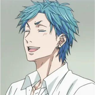 😁 Anime, Masculino, Cabelo azul, Sorrindo telegram sticker