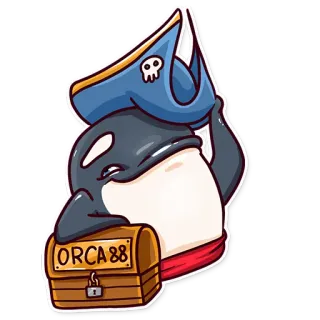 👋 ORCA 88 orca, whale, pirate, treasure chest, cartoon, skull, orca88 telegram sticker