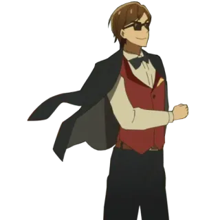 😎 Аниме, Персонаж, Очки, Красный жилет, Бабочка, Черная куртка telegram sticker