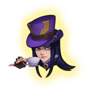 🍵 Caitlyn League of Legends Caitlyn, League of Legends, Campione, Videogioco, Tè, Cappello, Cartone animato, Viola telegram sticker