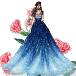 😊 Frau, Kleid, Rosen, Mode, Kleid, Glitzer, Blau telegram sticker