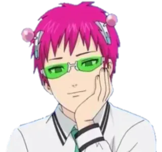 🙂 Kusuo Saiki The Disastrous Life of Saiki K. аниме, розовые волосы, зеленые очки, психокинез, сверхъестественное, Сайки telegram sticker
