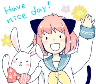 👋 Anya Forger Spy × Family Have nice day! fofo, anime, desenho animado, Anya Forger, Spy Family, coelho telegram sticker
