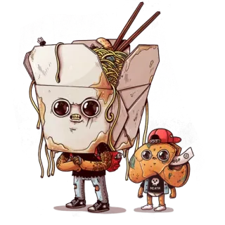 😠 DEATH food, takeout, noodles, characters, anthropomorphic food, cartoon, funny, cute telegram sticker