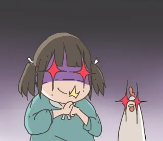 😈 cartoon, girl, chicken, sparkling eyes, anime telegram sticker