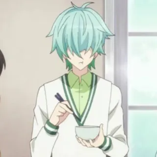 ⏱ anime, character, eating, green hair, chopsticks, bowl telegram sticker