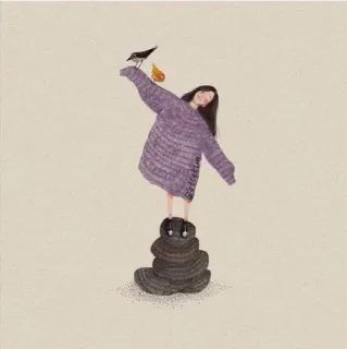 😌 женщина, птица, свитер, иллюстрация, искусство, фэнтези, причудливый telegram sticker