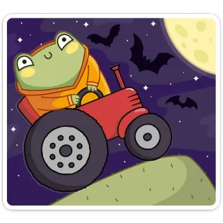 🚜 rana, trattore, cartone animato, animale, notte, luna, carino telegram sticker