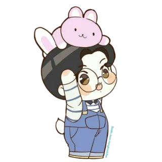 🍄 dibujos animados, conejo, kawaii, lindo, personaje, gafas whatsapp sticker