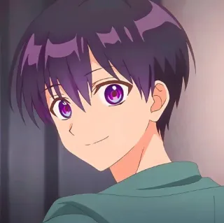 🙂 anime, boy, smiling, purple hair, cartoon, character telegram sticker