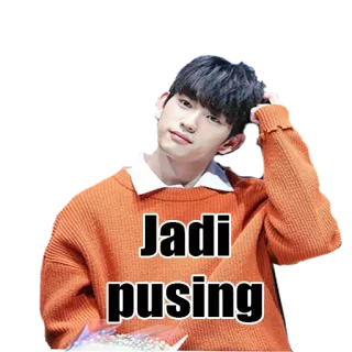 😊 Jadi pusing jadi, 头晕, 表情包, 印尼, 人, 橙色毛衣 telegram sticker