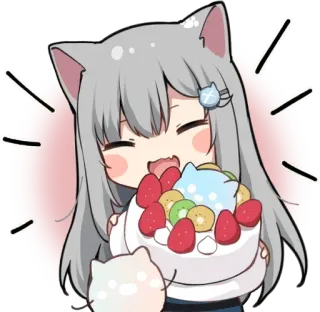😻 anime, cat girl, cake, cute, kawaii, food, birthday whatsapp sticker