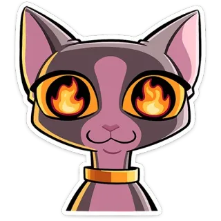 🔥 แมว, ไฟ, เปลวไฟ, ตา, สติกเกอร์, การ์ตูน, สัตว์ telegram sticker