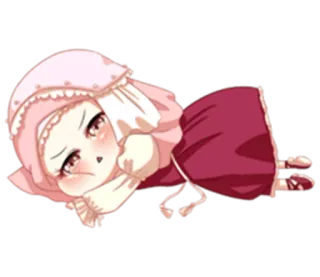 🐊 Dziewczyna anime, Chibi, Słodkie, Różowy, Leżący telegram sticker
