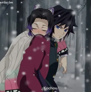 🌟 Kochou ¿Kochou? anime, pareja, nieve, amor, abrazo telegram sticker