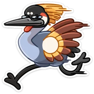 🏃‍♀ pájaro, corriendo, dibujo animado, grulla, animal, divertido telegram sticker