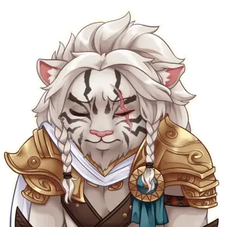 😔 gato, fantasia, animal, armadura, tigre branco, guerreiro telegram sticker