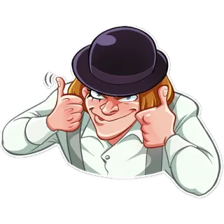 👍 Alex DeLarge A Clockwork Orange filme, livro, vilão, polegar para cima, droog telegram sticker
