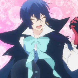 🥰 anime, cartoon, character, smiling, blue hair, formal wear telegram sticker